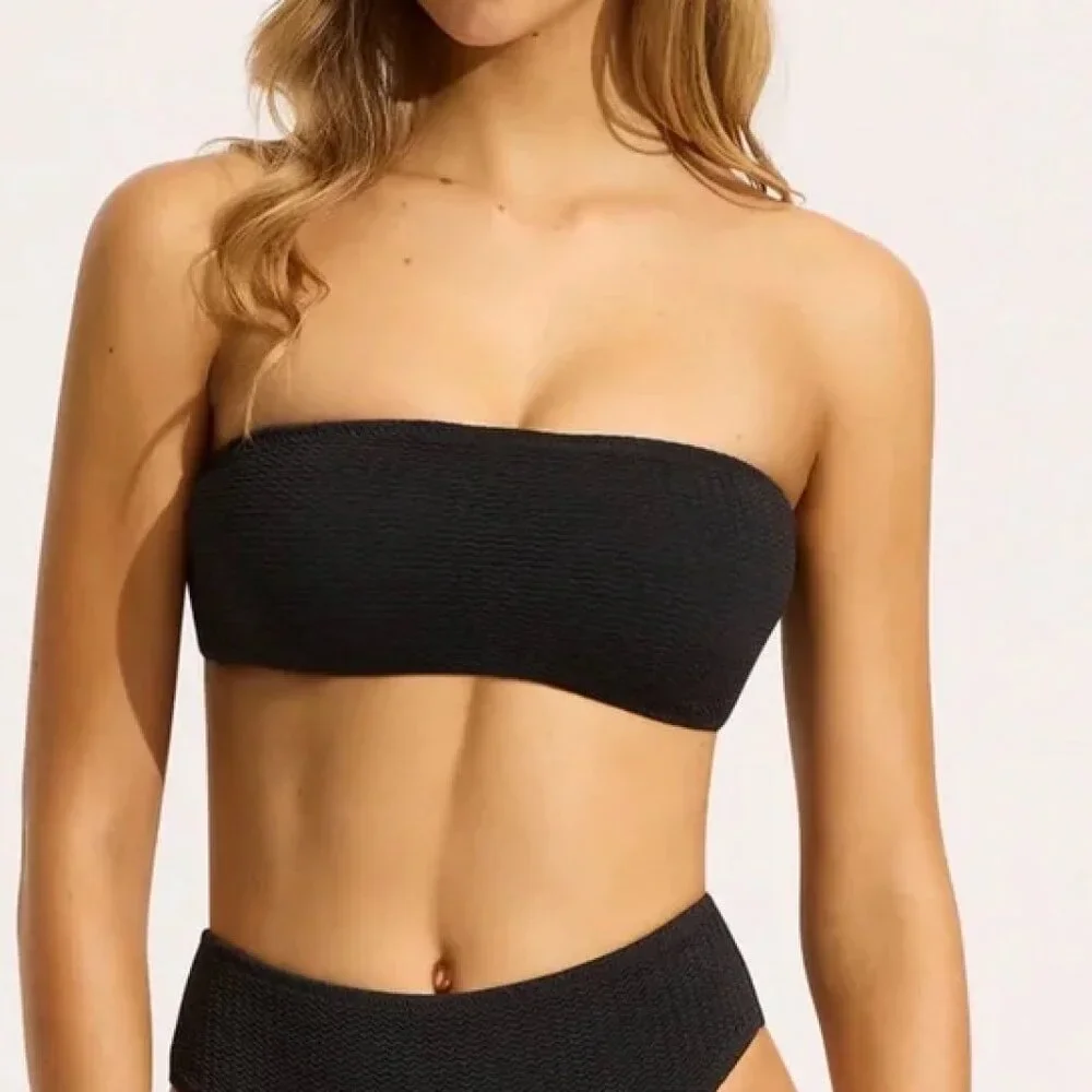 Seafolly Essentials Bandeau halter bikini top black size 6 NEW